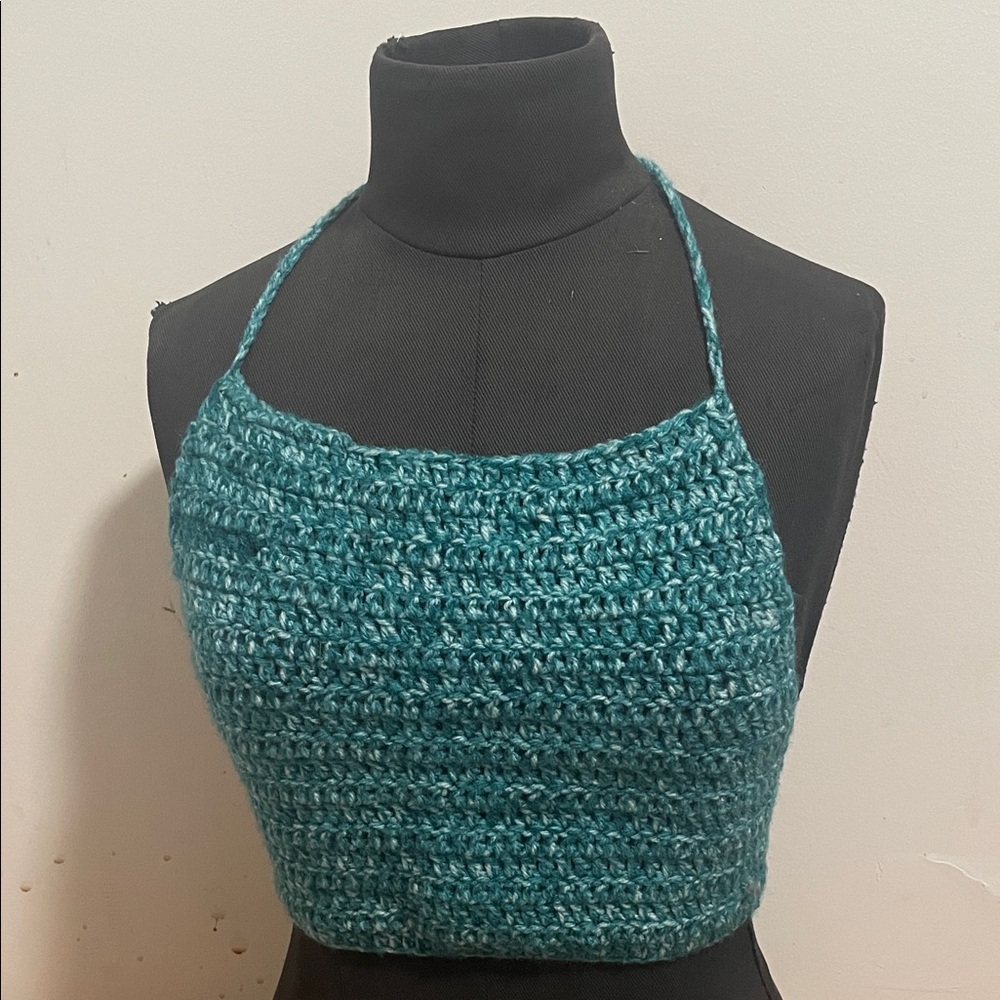 Handmade Teal Crochet Halter Top